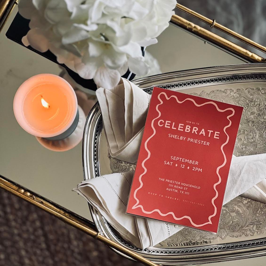 Squiggle Celebration Invitation - Currant
