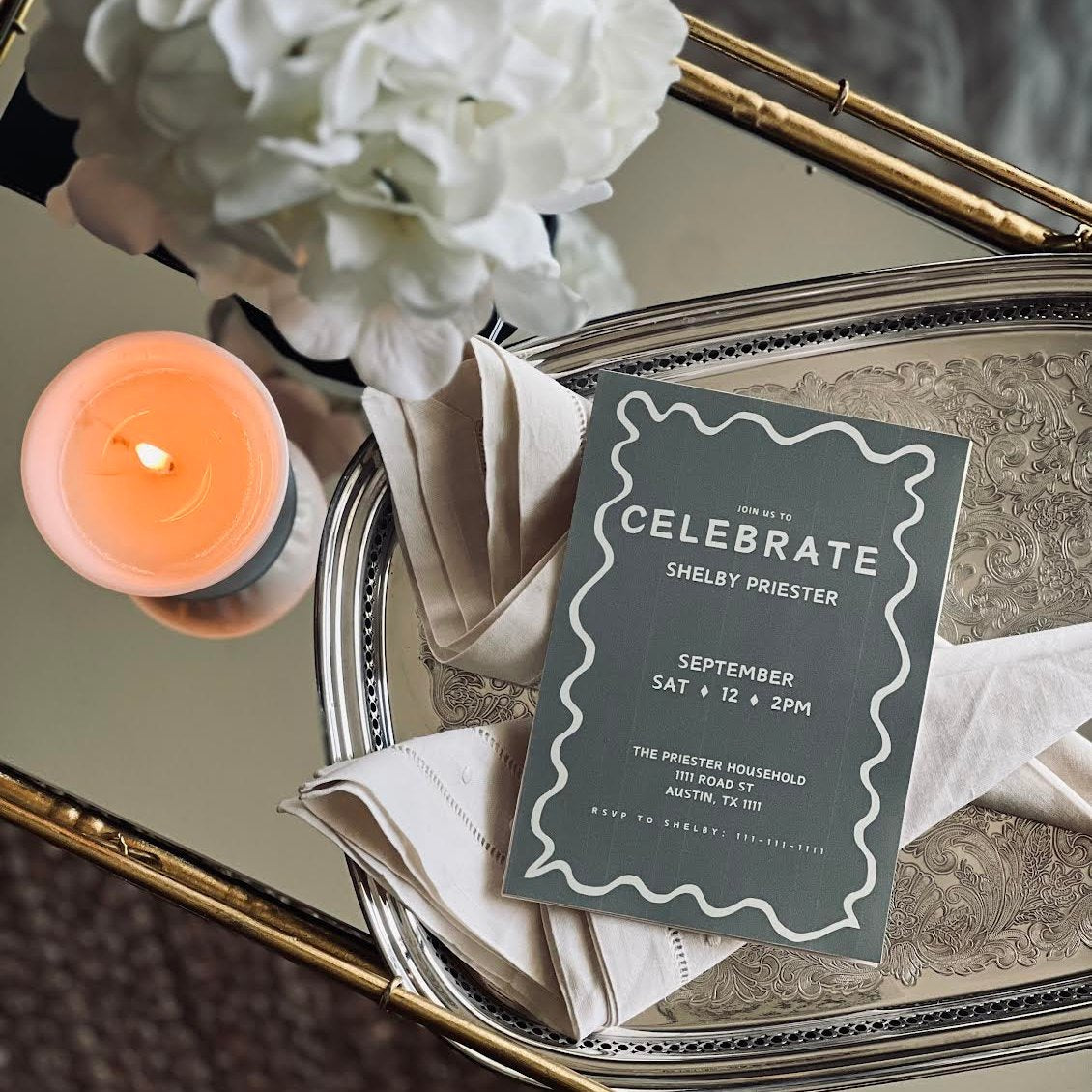 Squiggle Celebration Invitation - Hunter Green