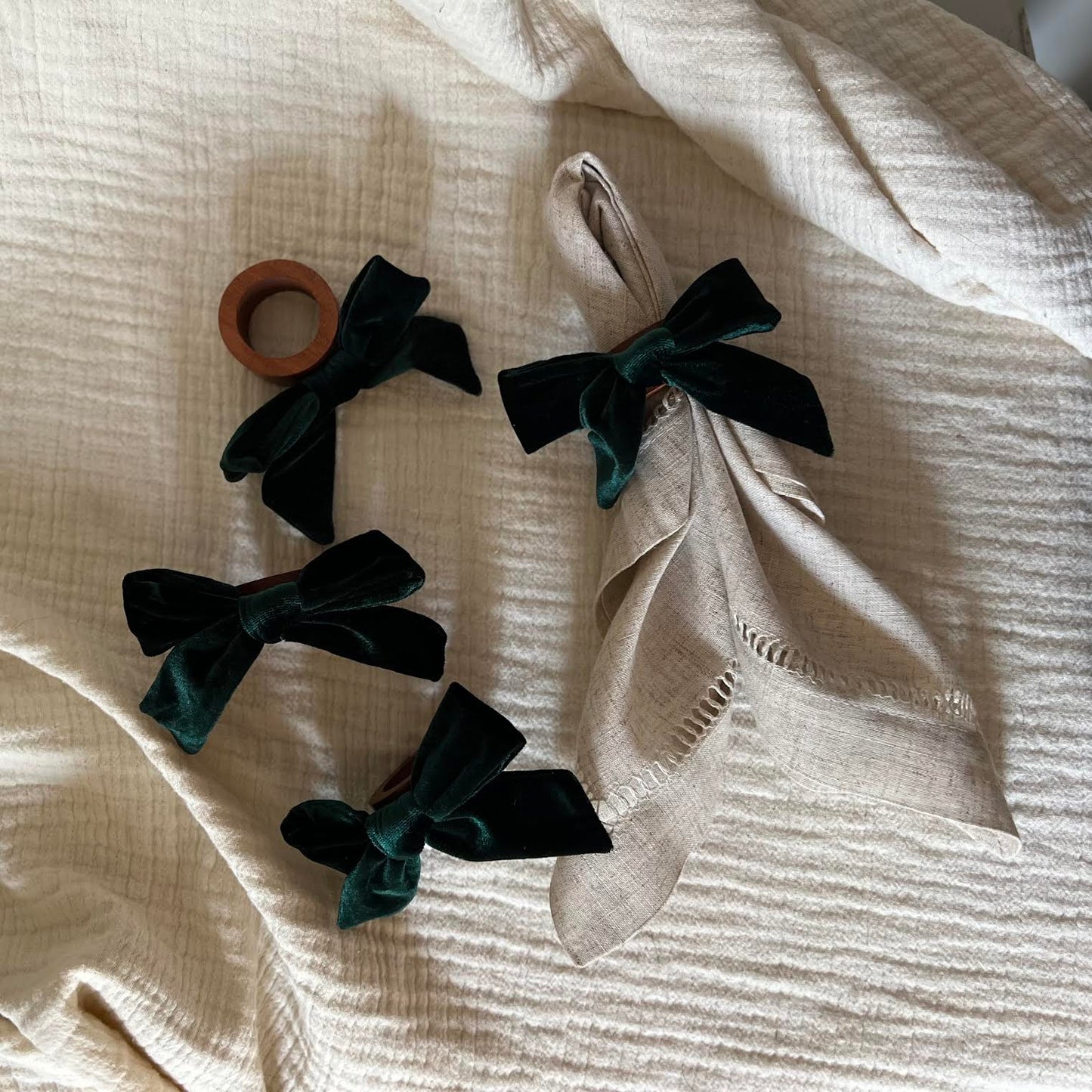 Bow Top Napkin Ring (set of 4) - Deep Green