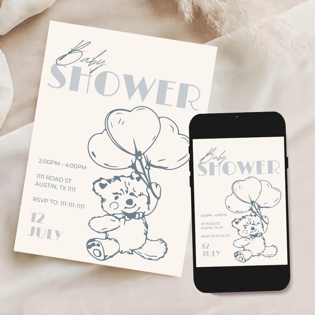 Shower With Love Invitation - Baby Blue Shower