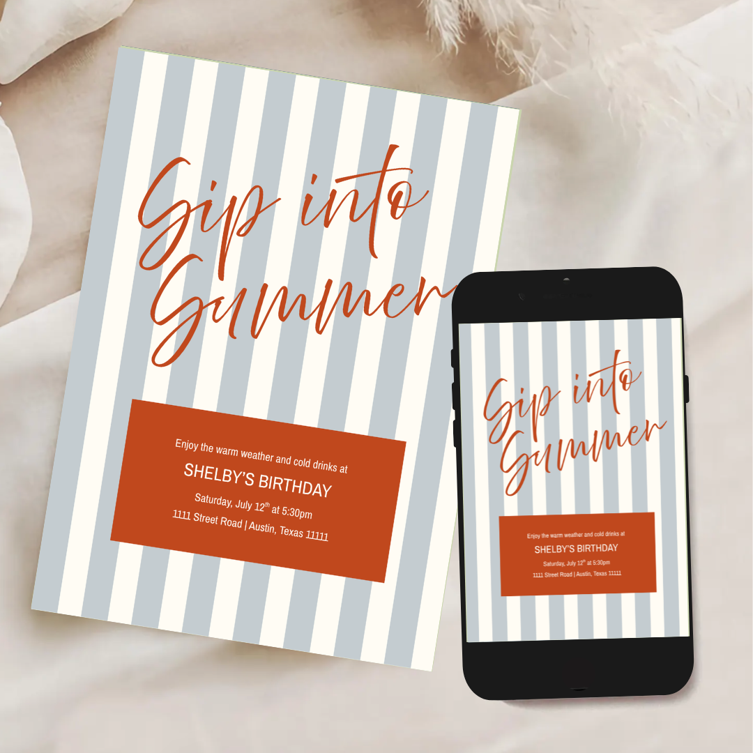 Summer Stripes Invitation Template - Baby Blue