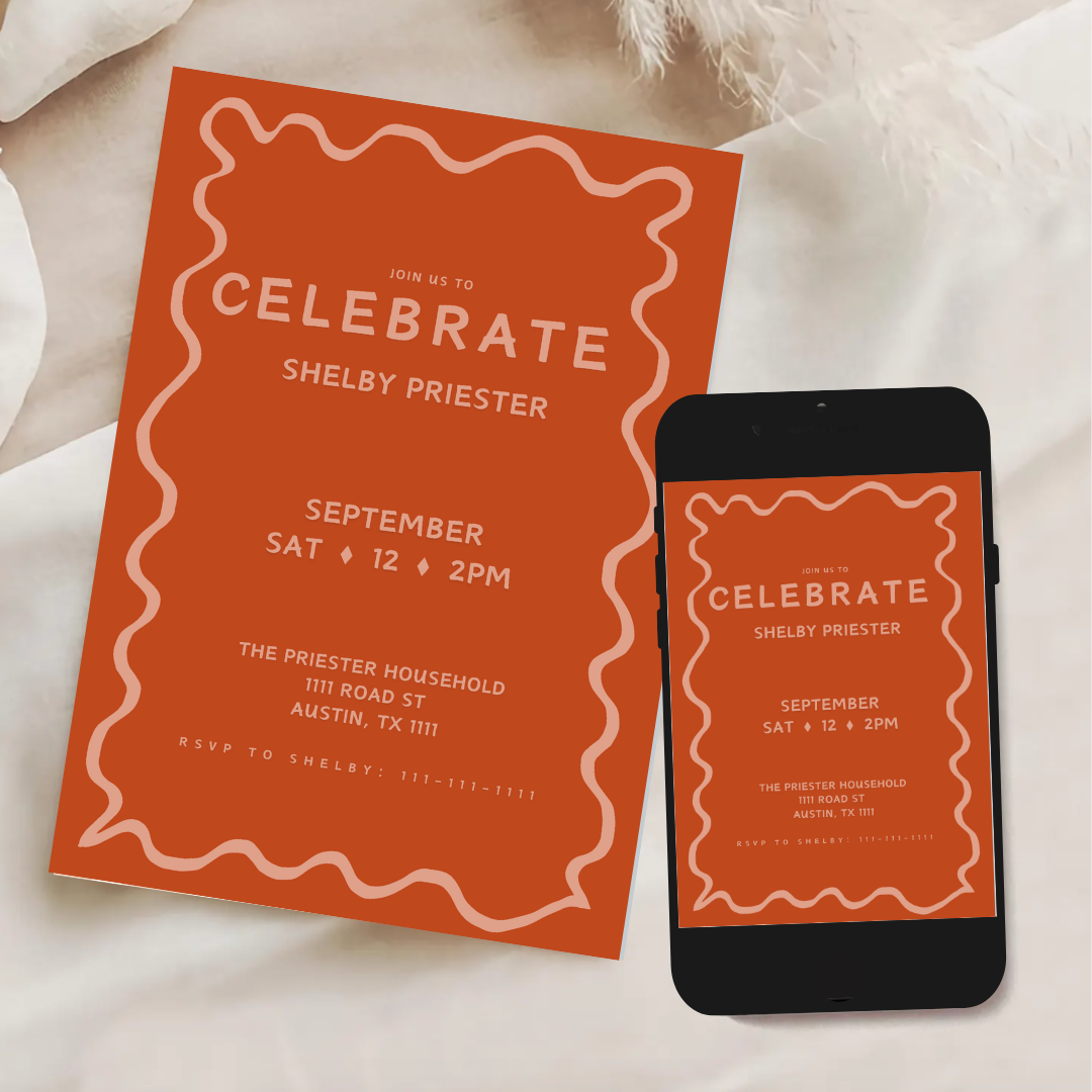 Squiggle Celebration Invitation - Currant
