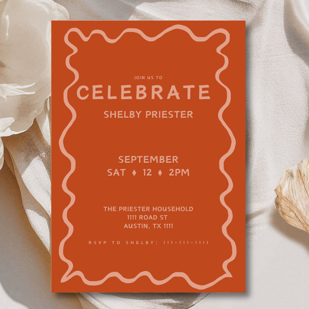Squiggle Celebration Invitation - Currant