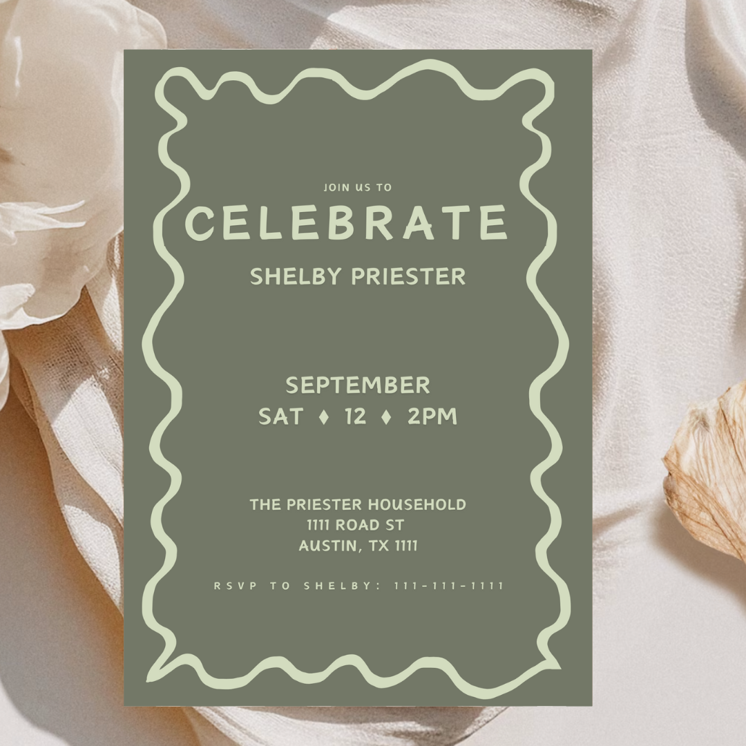 Squiggle Celebration Invitation - Hunter Green