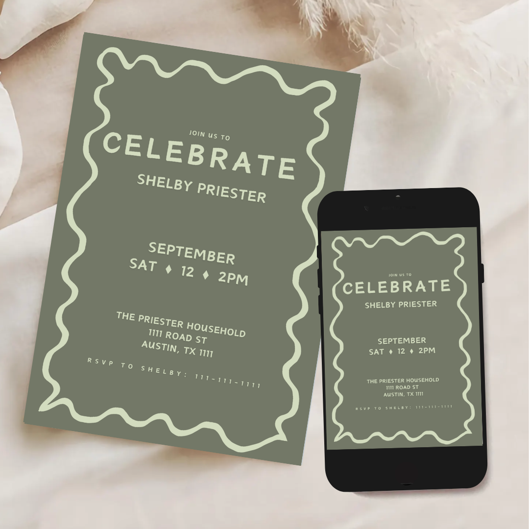 Squiggle Celebration Invitation - Hunter Green