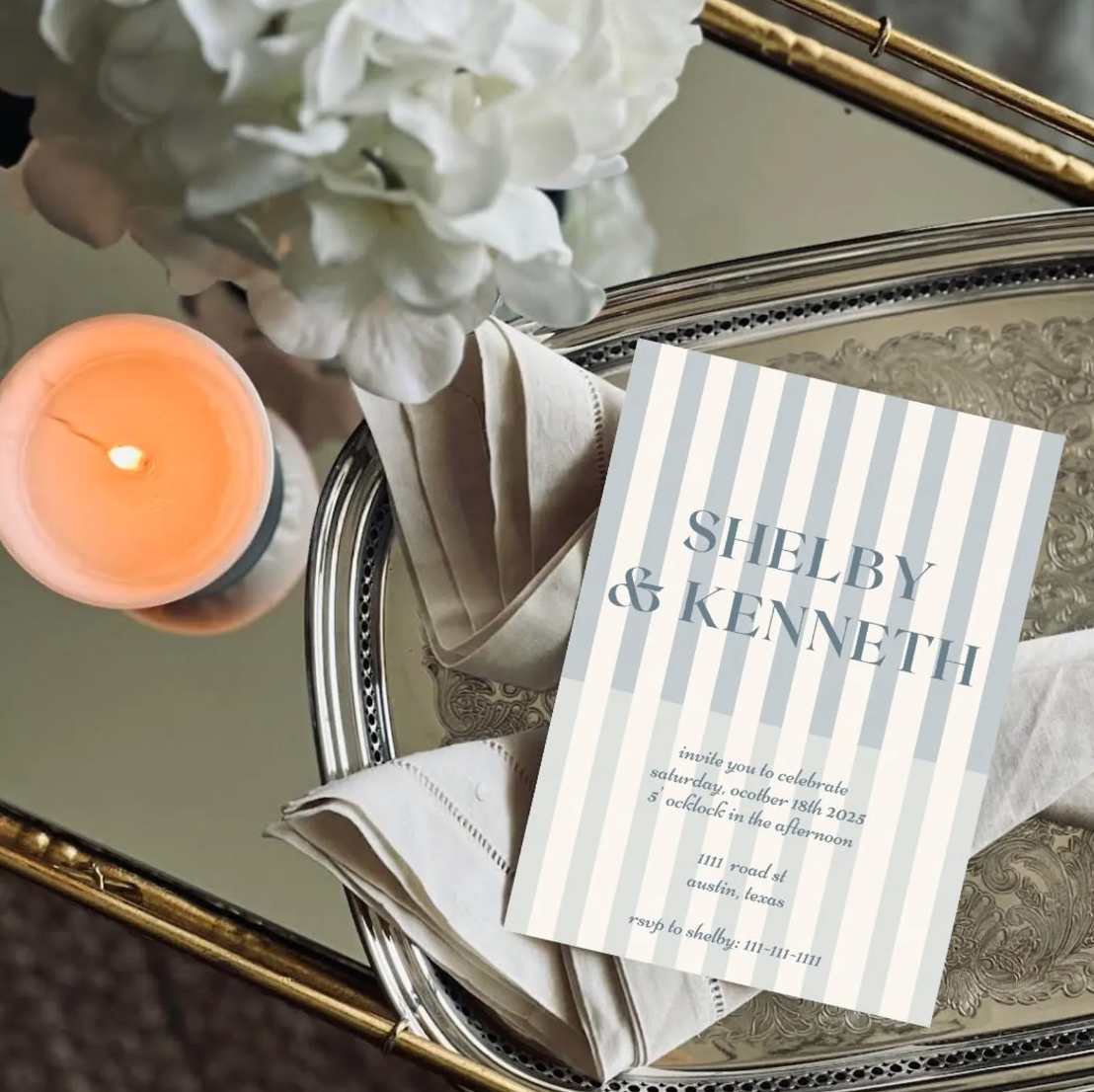 Celebration Stripes Invitation Template - Baby Blue