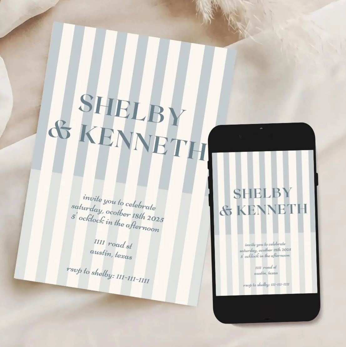 Celebration Stripes Invitation Template - Baby Blue