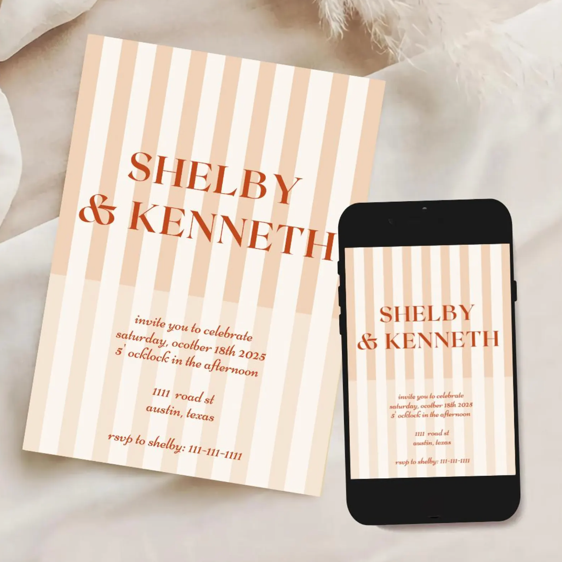 Celebration Stripes Invitation Template - Peach