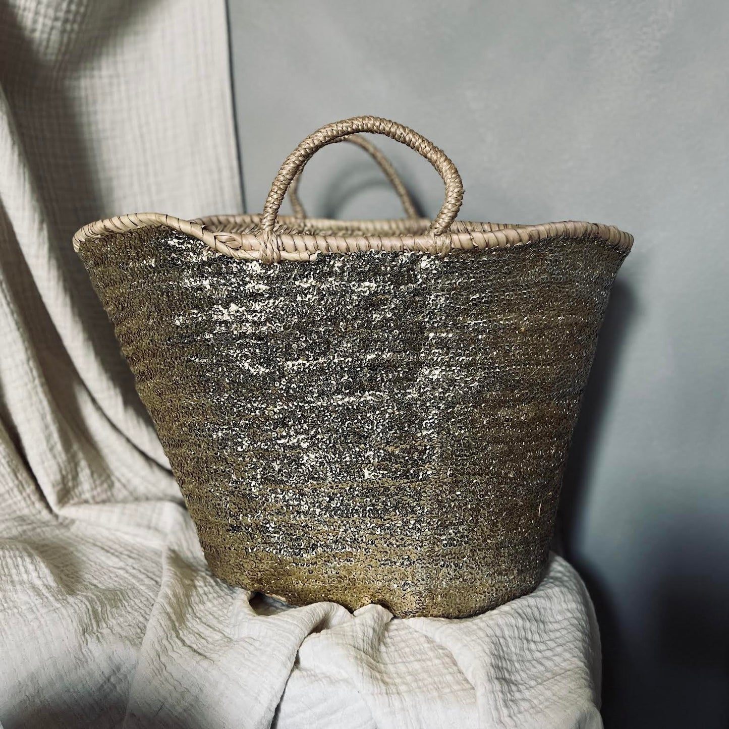 Large Gold Sequin Basket