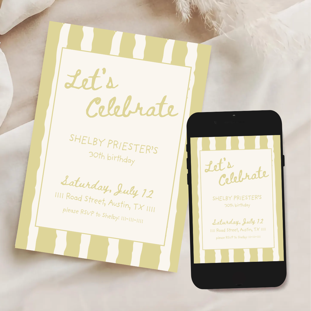 Sweet Stripe Invitation - Chartreuse