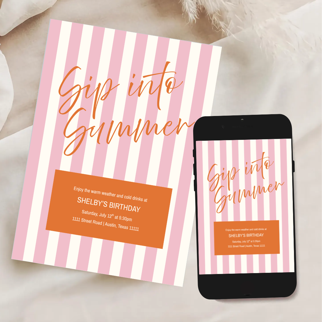 Summer Stripes Invitation Template - Rose