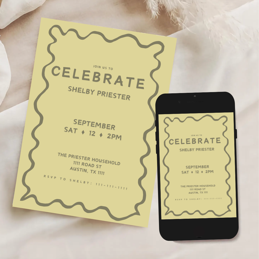 Squiggle Celebration Invitation - Chartreuse