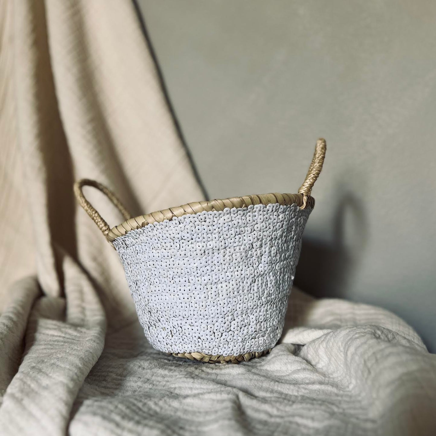 Small White Sequin Basket