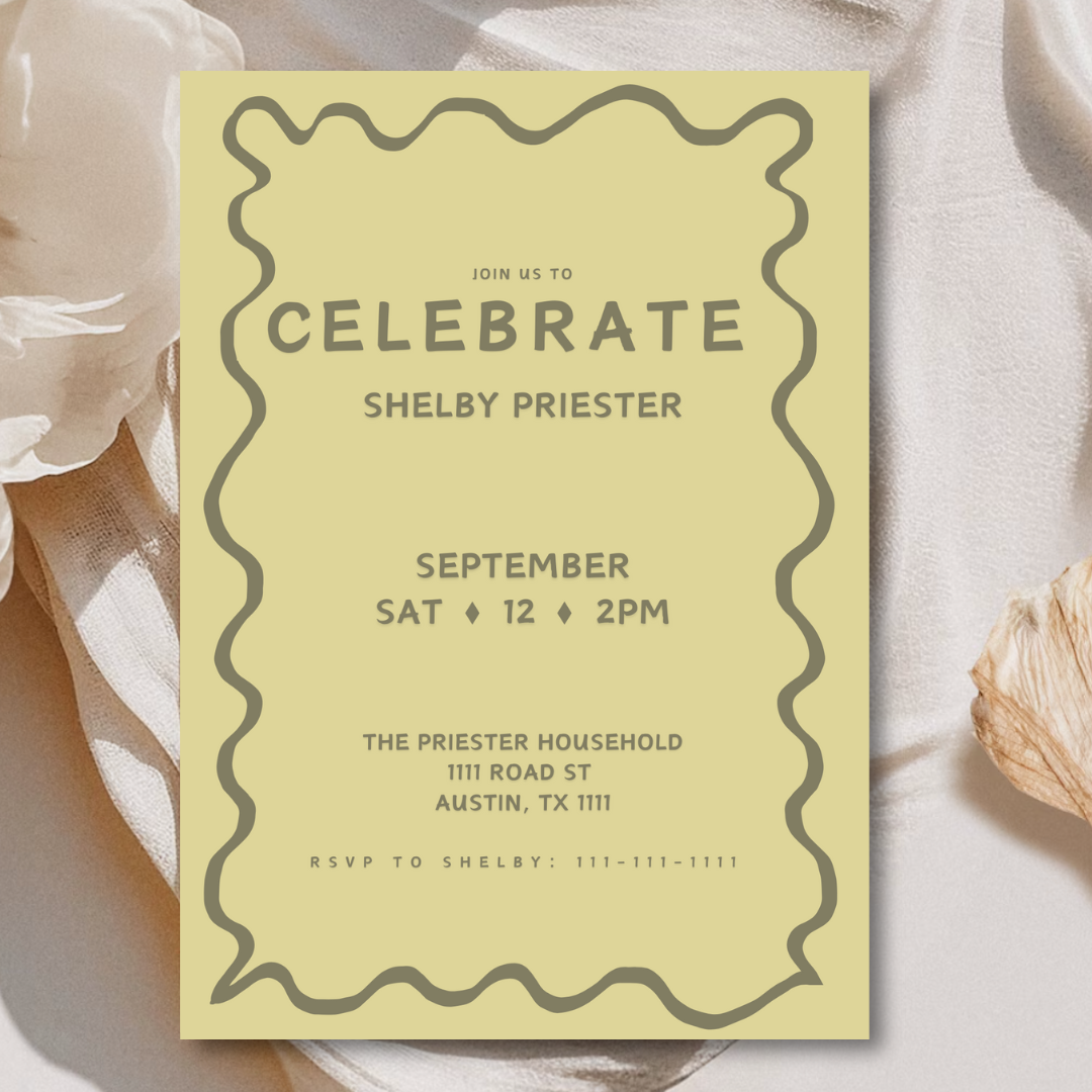 Squiggle Celebration Invitation - Chartreuse