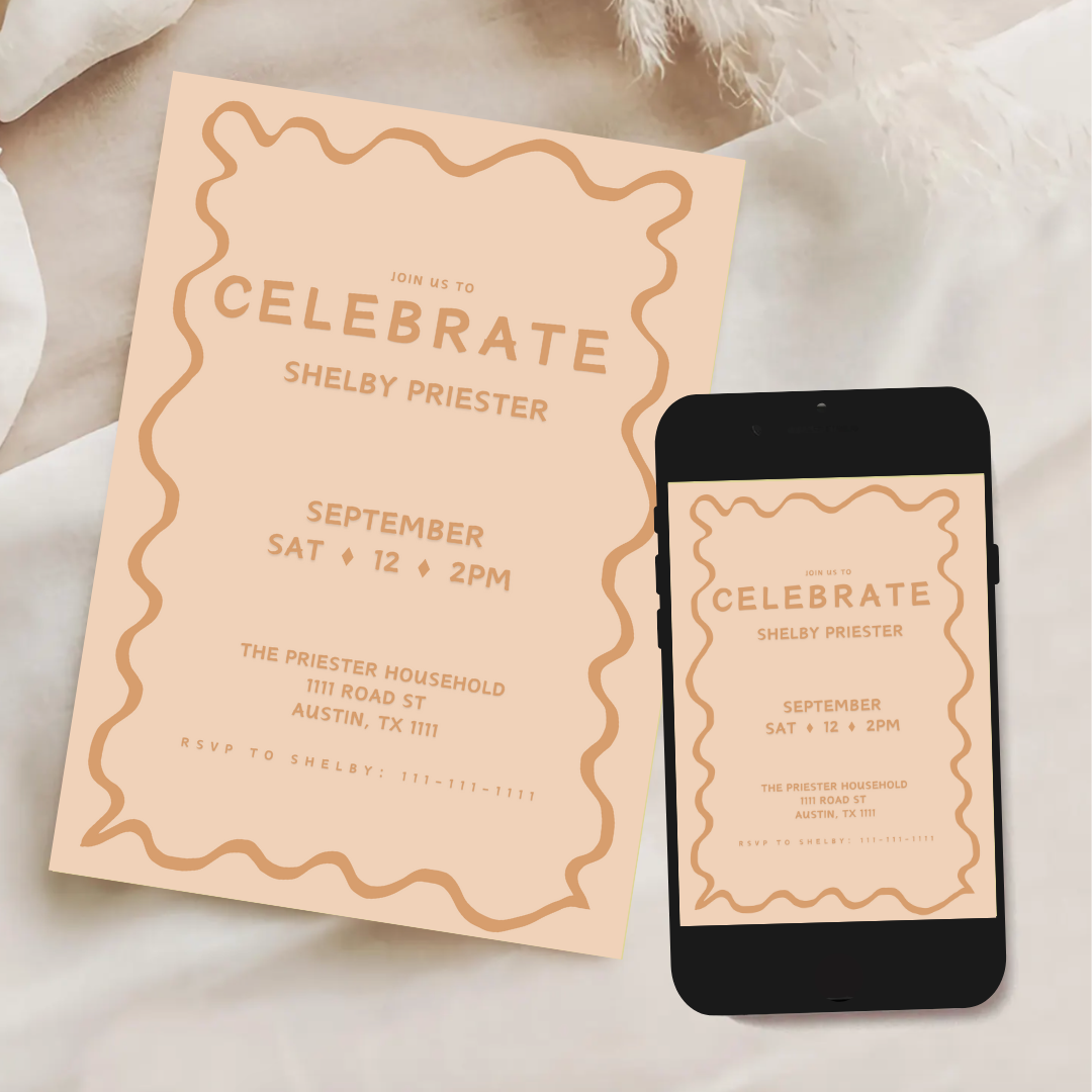 Squiggle Celebration Invitation - Peach