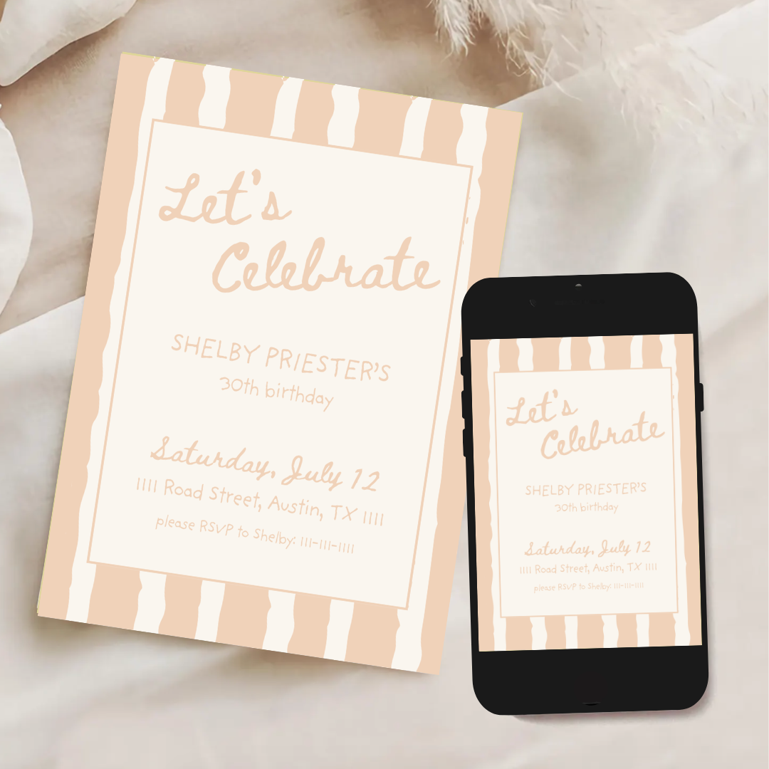 Sweet Stripe Invitation - Peach