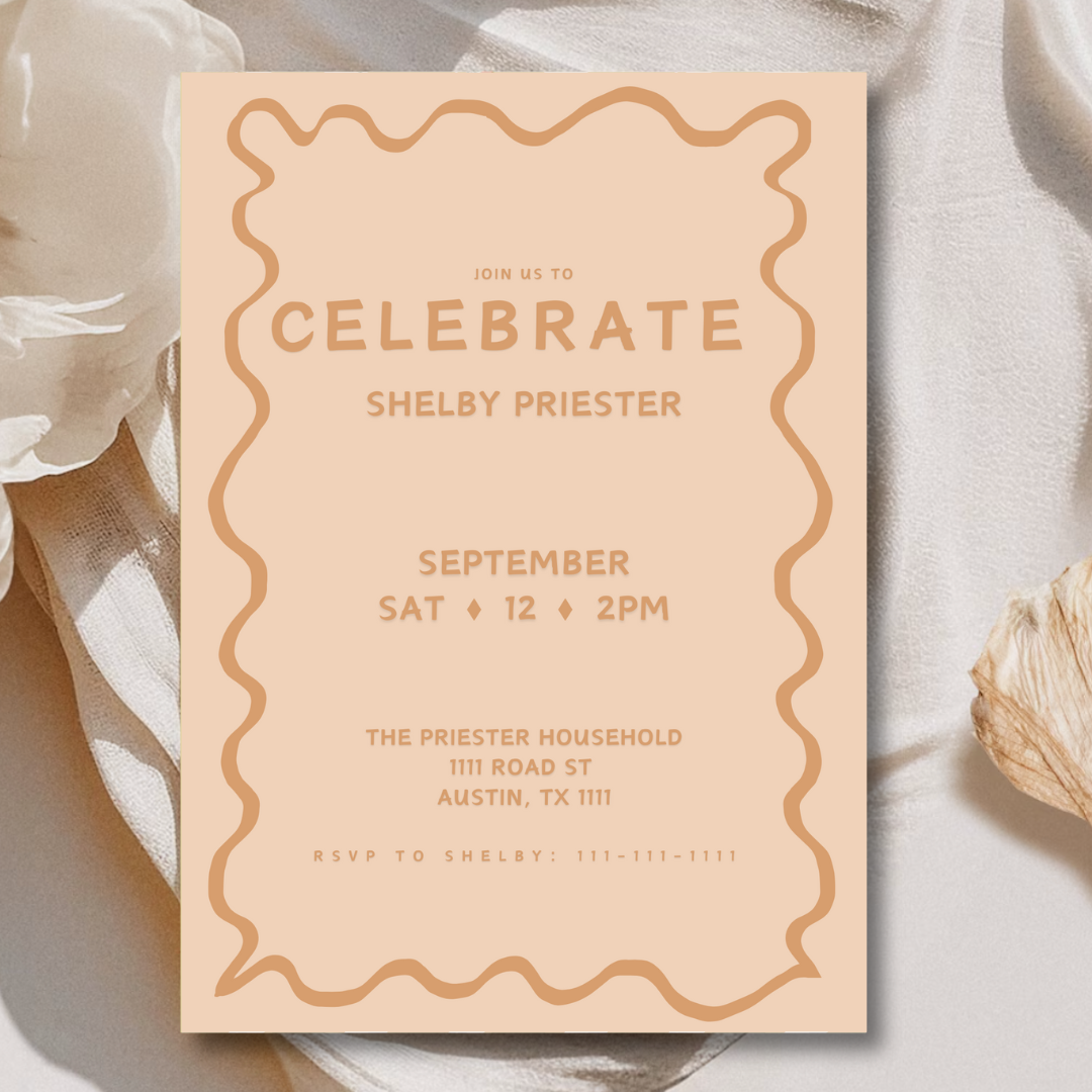 Squiggle Celebration Invitation - Peach