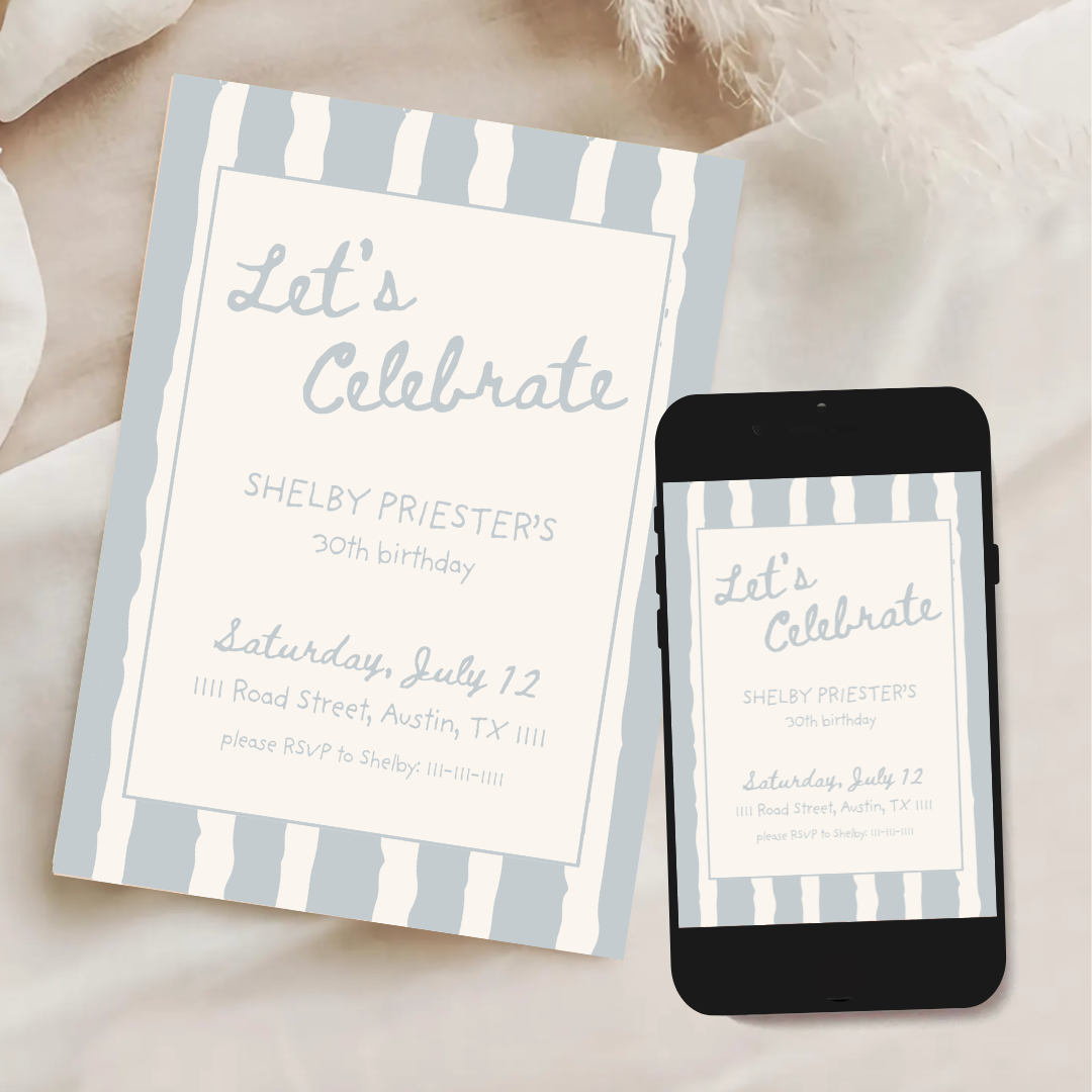 Sweet Stripe Invitation - Baby Blue