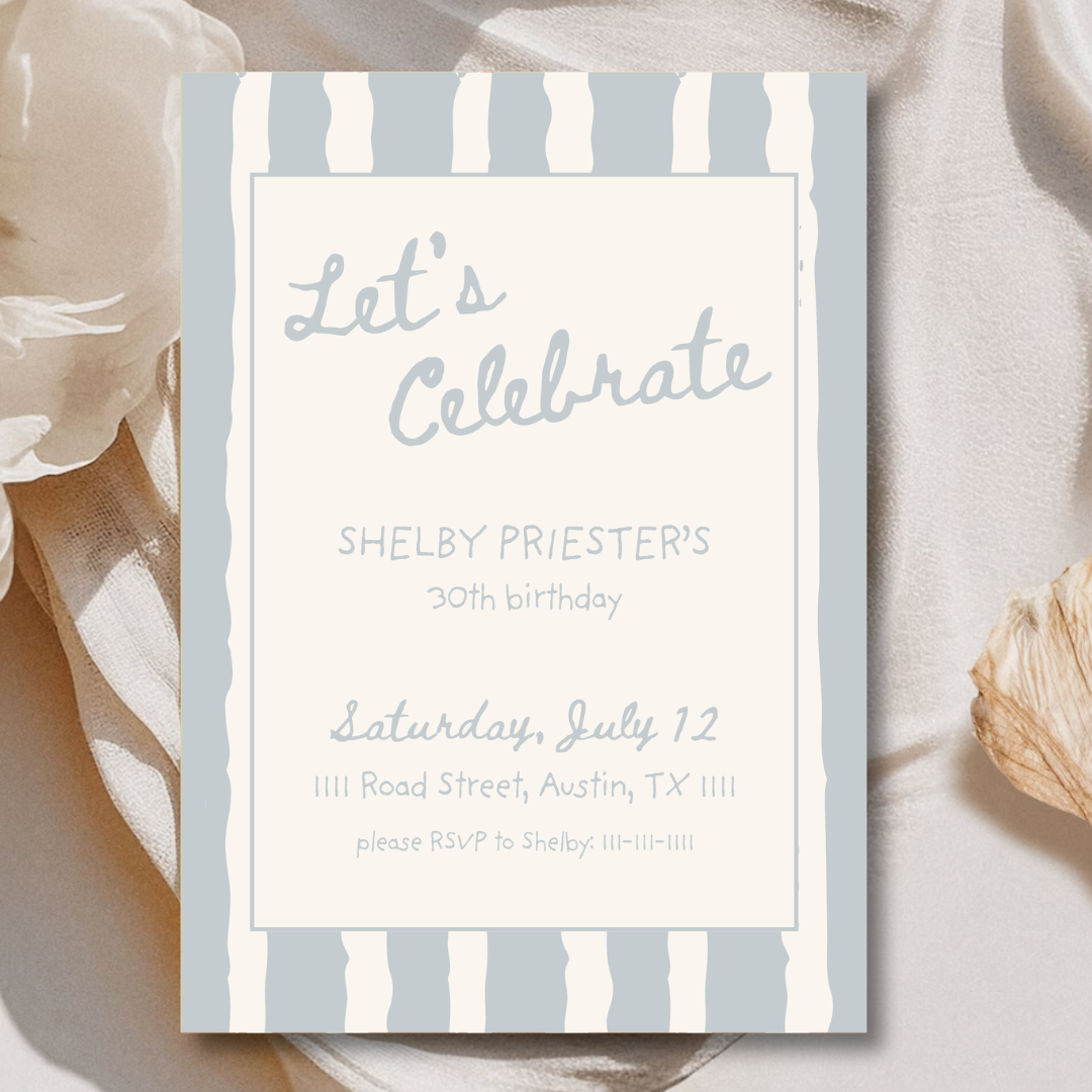 Sweet Stripe Invitation - Baby Blue