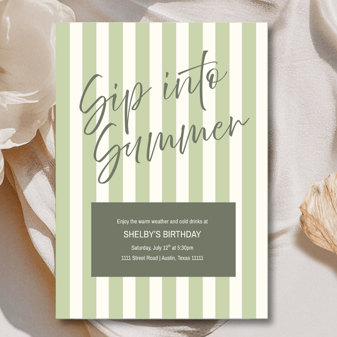Summer Stripes Invitation Template - Forrest Green