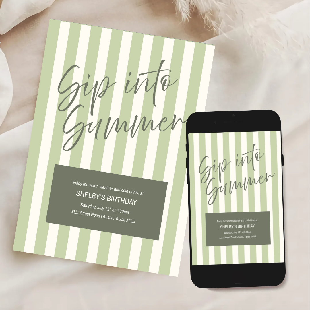 Summer Stripes Invitation Template - Forrest Green