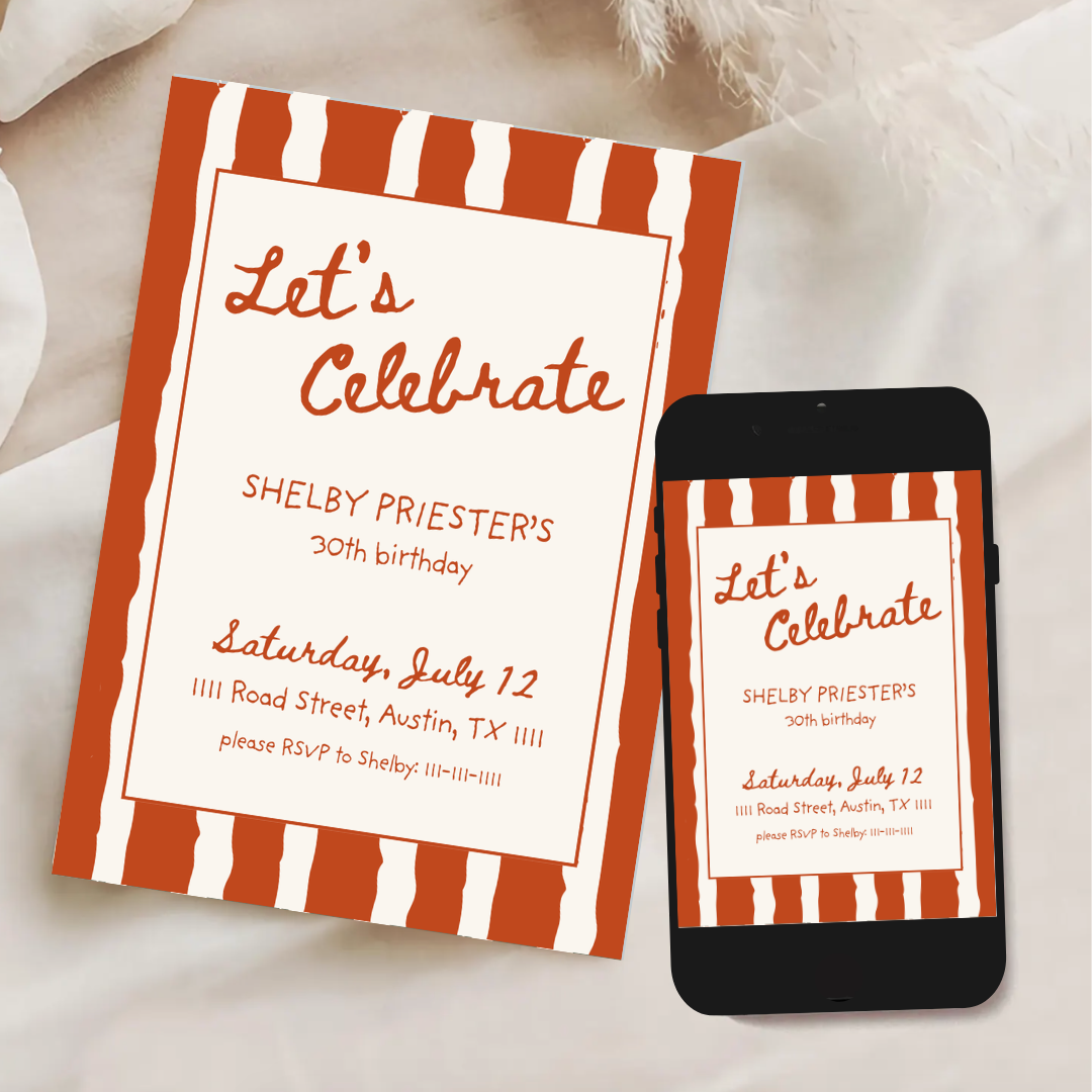 Sweet Stripe Invitation - Currant