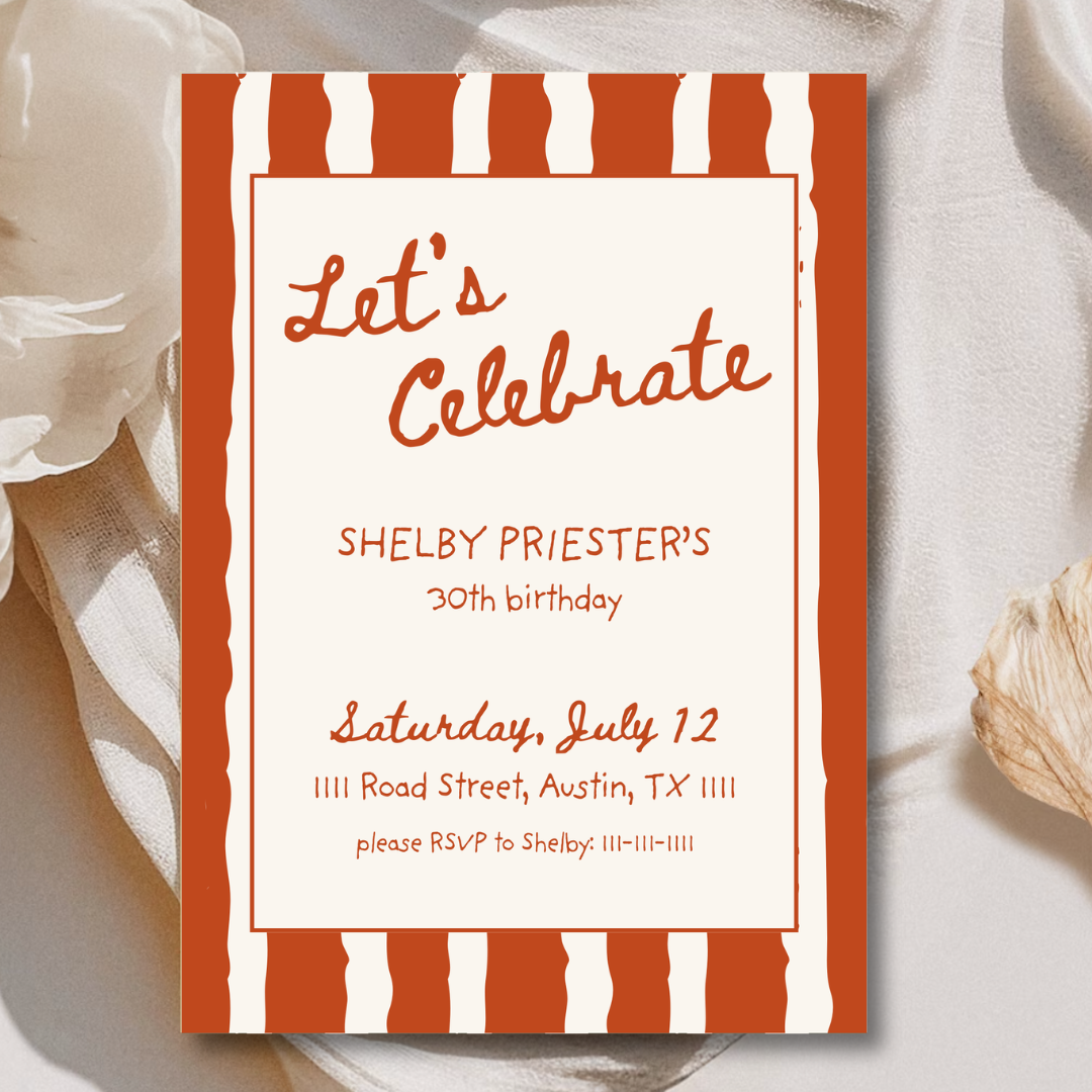 Sweet Stripe Invitation - Currant