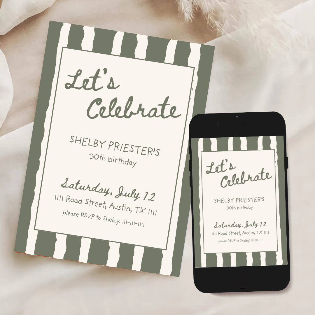 Sweet Stripe Invitation - Hunter Green