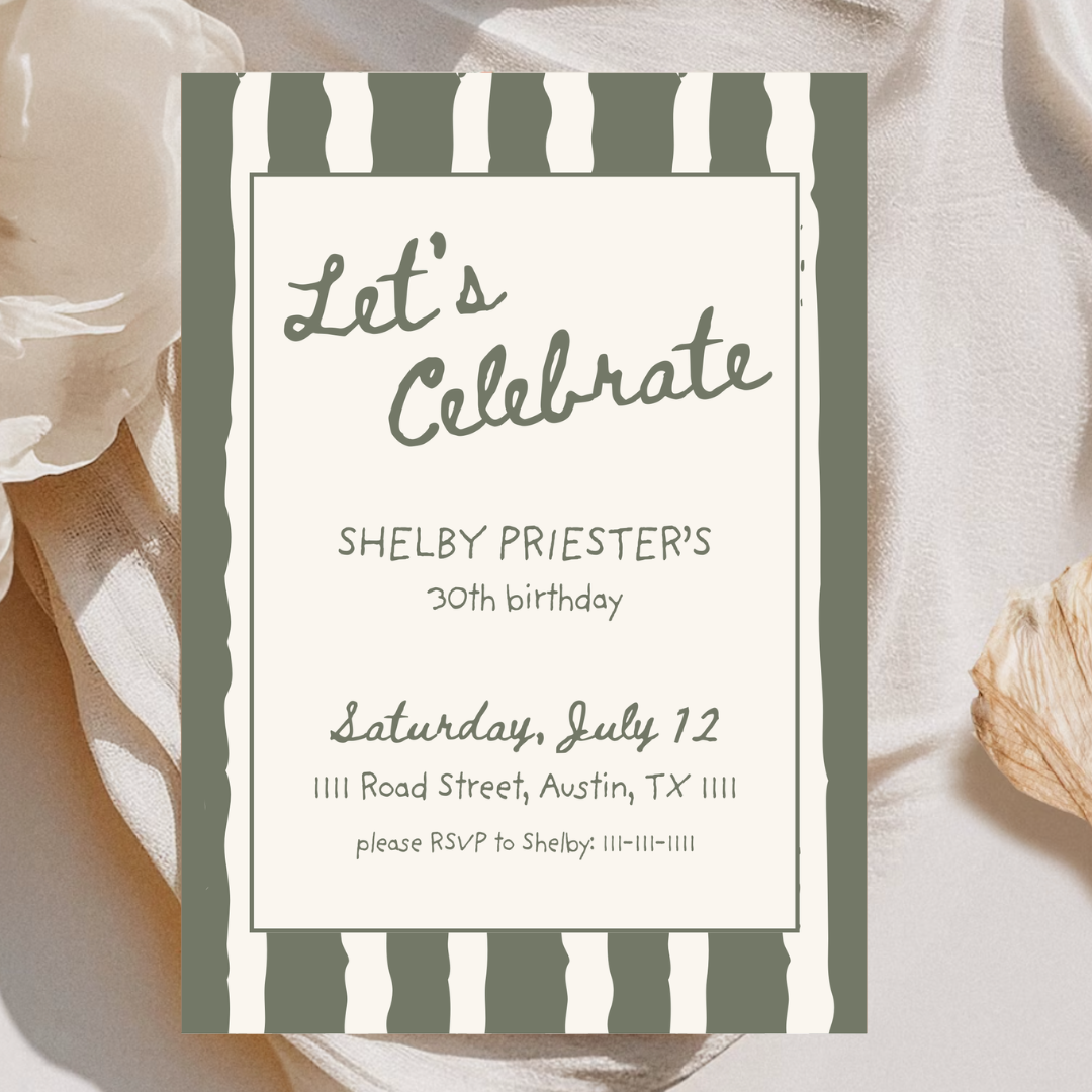 Sweet Stripe Invitation - Hunter Green